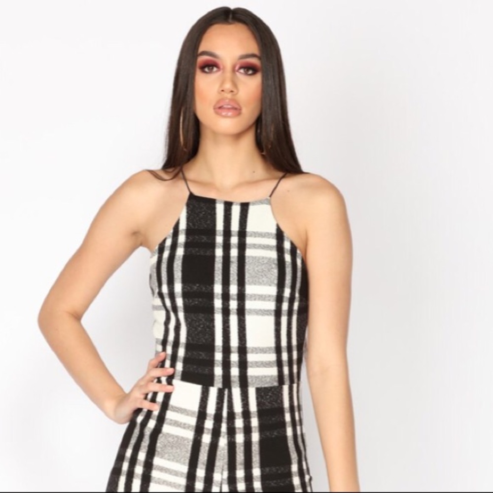Black and white plaid jumpsuit
